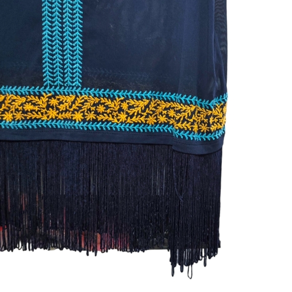 Inc Beach Blue Fringe Sheer Cap Sleeve Swim Suit Cover Up Women's Size XL - Picture 4 of 6